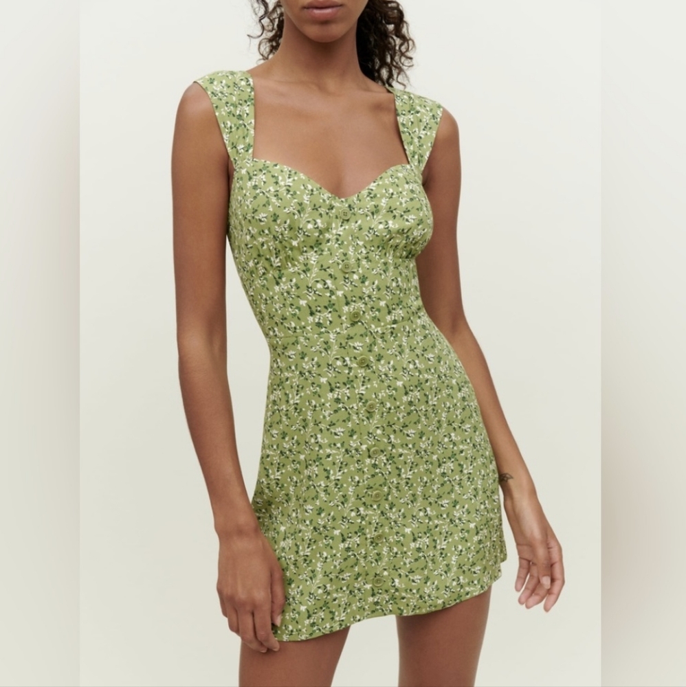 💚 New Reformation Lorelei Samantha Floral Mini Dress Green, size 10